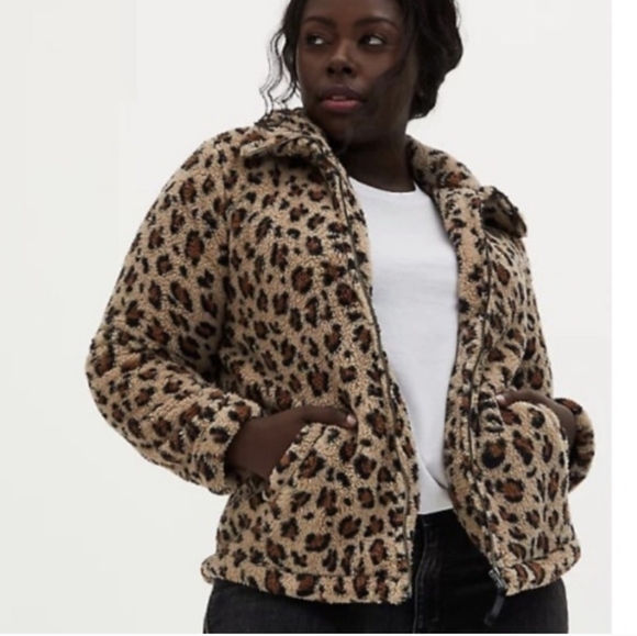 Torrid faux fur jacket, Sherpa leopard print, Plus size 1x - Picture 9 of 12